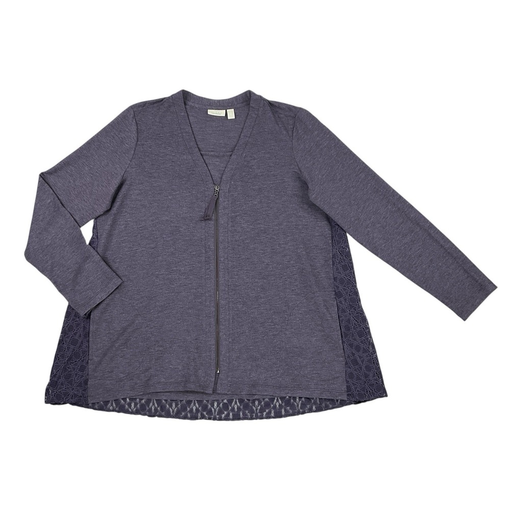 LOGO Lounge Cardigan Women Large Purple Zip Long Sleeve Pockets Lace Jacket